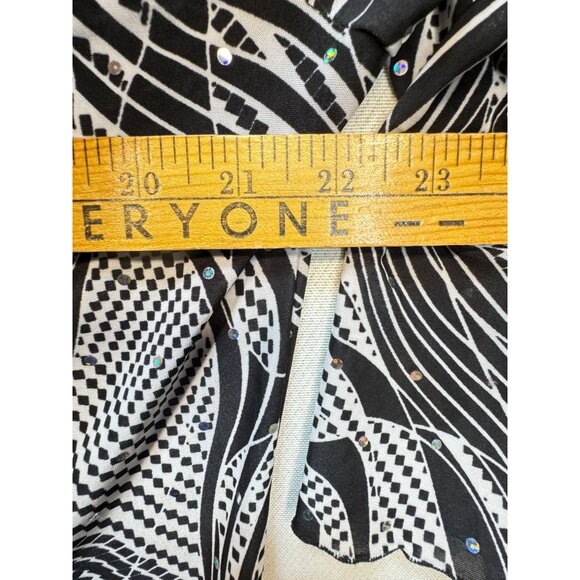 All Hours Womens 3/4 Sleeve Blouse Top Sze L Black White Abstract Rhinestone Y2K - Picture 8 of 11